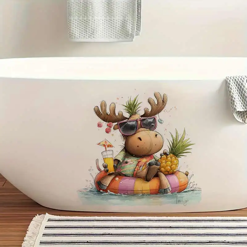 Summer Watercolor Forest Animals Wall Sticker Bathroom Toilet Decor Living Room Refrigerator Home Decoration Decals M1571