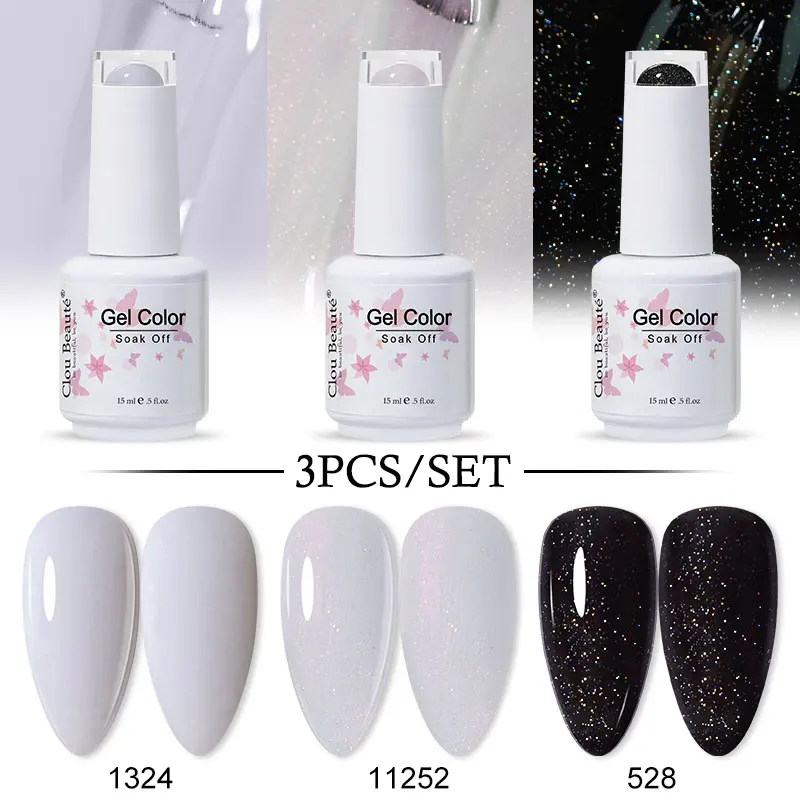 Clou Beaute 15ML 3pcs Christmas Color Scheme Gel Polish Set Glitter Translucent Soak Off Fluorescence LED UV Hybrid For Manicure 3