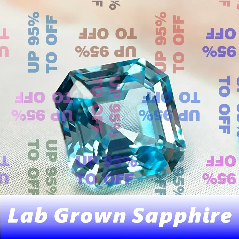ALab Grown Sapphire Asscher Shape  Aquamarine Color VVS1 Charms for Jewelry Making DIY Ring Necklace Earrings Main Materials