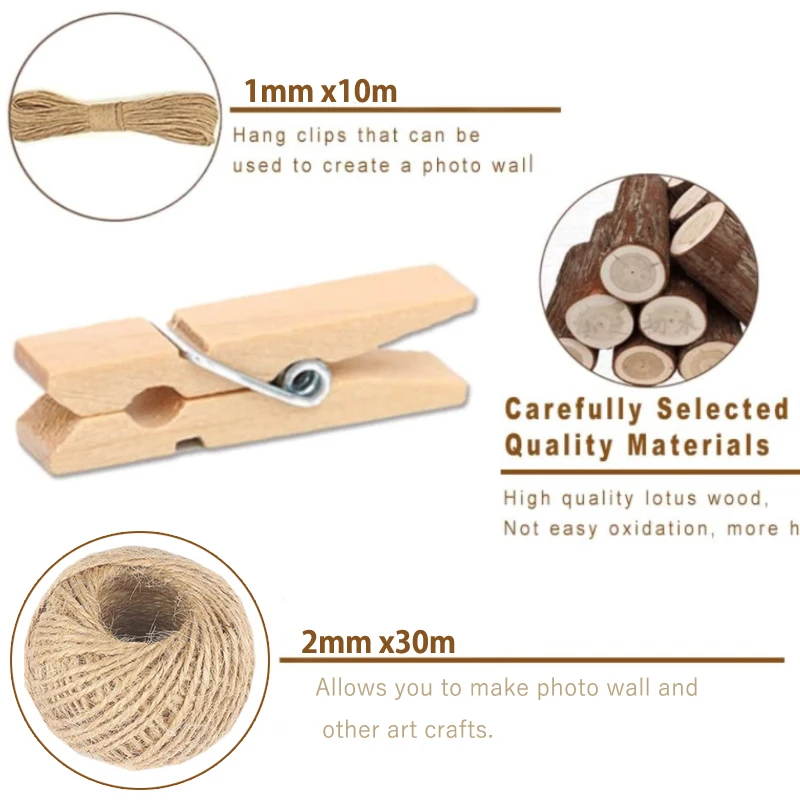 25/30mm Natural Wooden Colored Photo Mini Clips Memo Paper Peg Clothespin DIY Stationery Christmas Wedding Party Home Decor