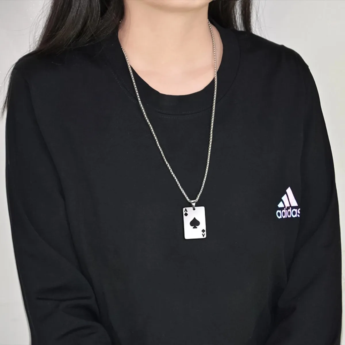 Playing Card Poker Pendant Necklace Men Boys Hip Hop Lucky Ace of Spades Charm Necklace for Men Women Couple