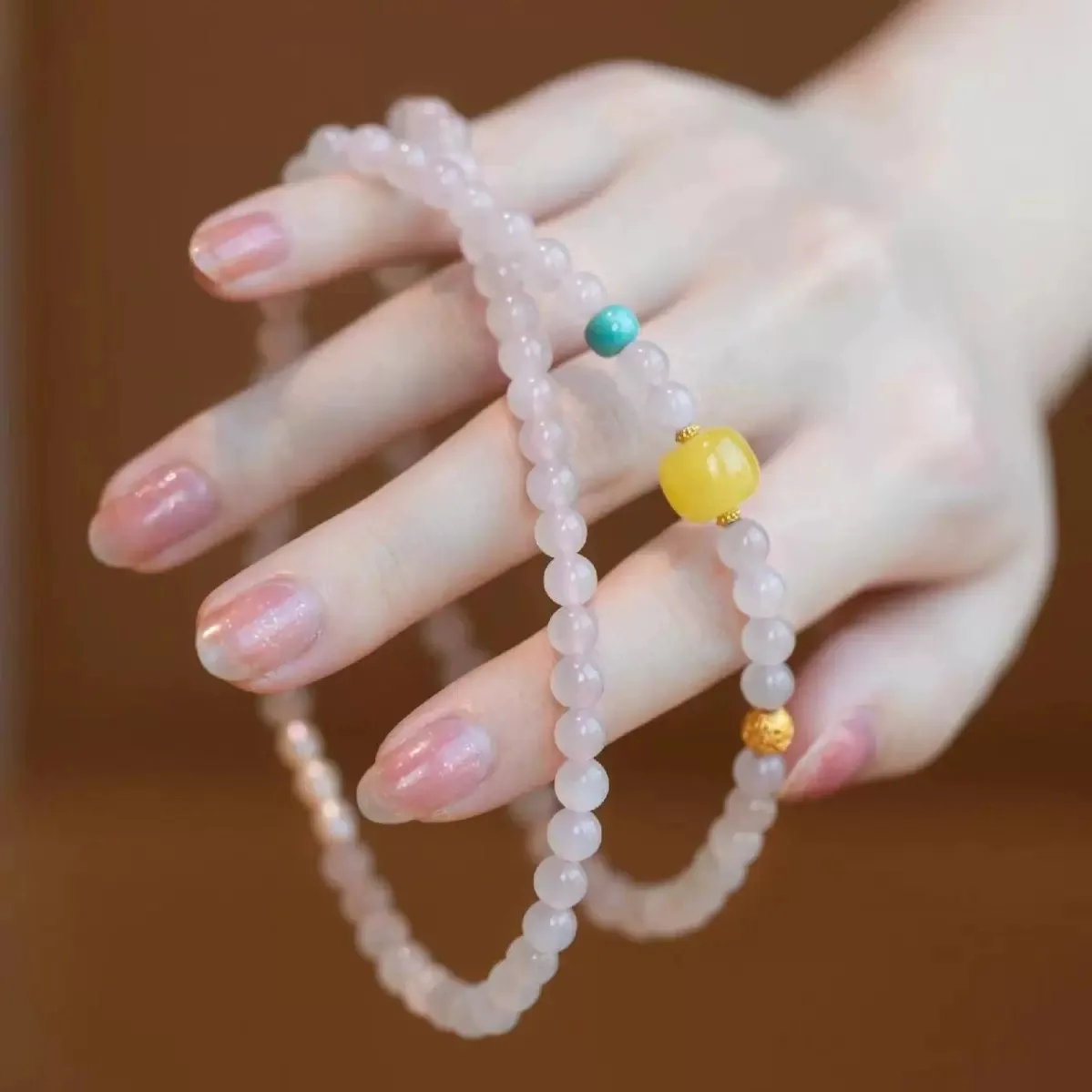Natural Lotus Root Pink Hetian Jade Bracelet: Amber Turquoise Pearl Multi-strand Gift for Girlfriend's Birthday