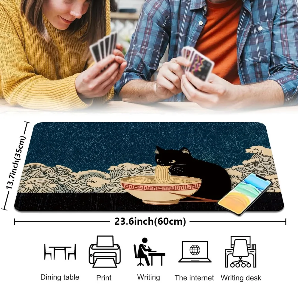 CIFBUY Mouse Pad Large Desk Mat Non-Slip Base Japanese Black Cat Ramen Pattern For Gaming Office Home Computer Keyboard Gift For