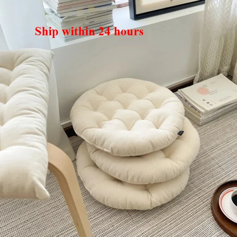 

2026 high-end new tatami round dining chair strap chair cushion Japanese simple white square seat cushion sedentary