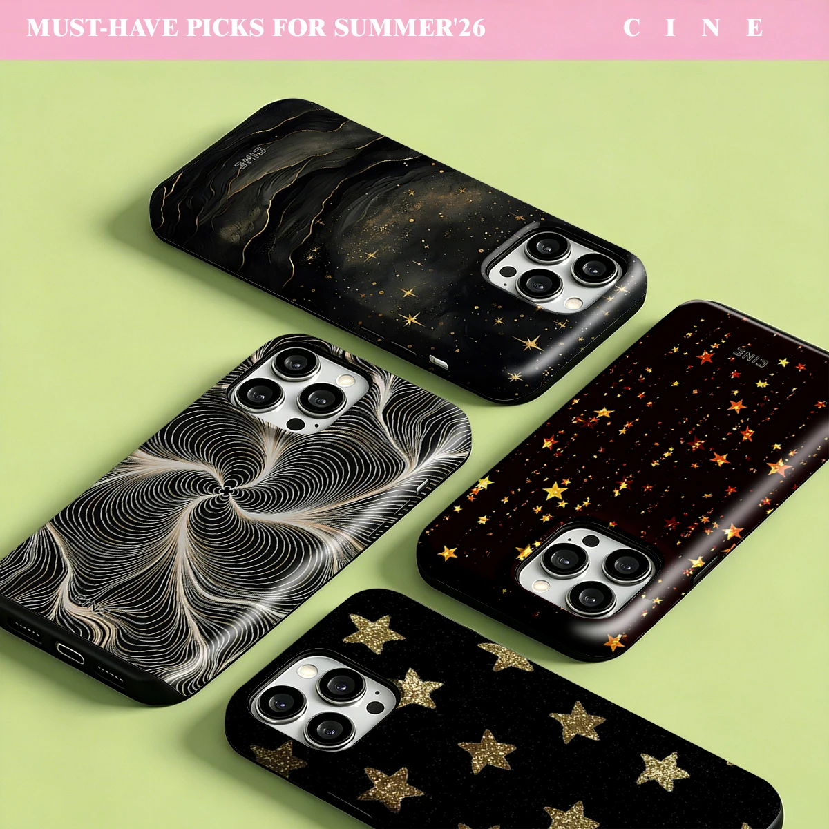 Funda de Teléfono Cine Black Fabric Gold Stars Glossy HD para iPhone 17 16 15 14 Plus 13 Pro Max con Magsafe Film 2 en 1