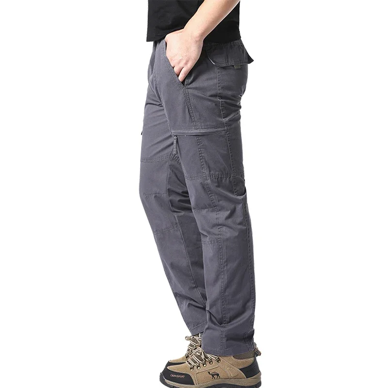 البوب الصيف رقيقة وزرة القطن الرجال متعددة جيب فضفاضة كبيرة الحجم العمل السراويل الربيع والخريف السراويل الرياضية في الهواء الطلق غير رسمية