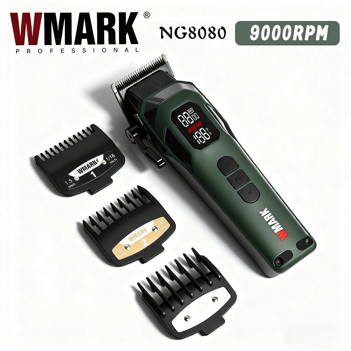 

Профессиональная машинка для стрижки WMARK 8080, 9000 об/мин, аккумулятор 4600 мАч, регулировка, лезвие DLC FADE, триммер для волос с дополнительным сменным лезвием