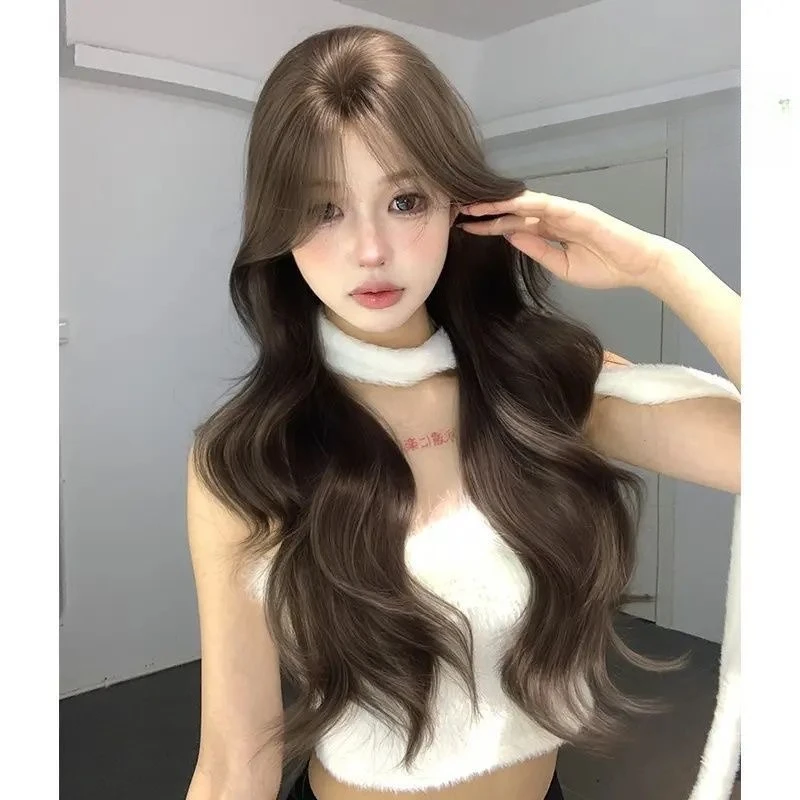

Synthetic Wig [Heart Signal] Stylish Wig for Women, Cool Brown Side-Swept Long Wavy Hair, Lolita Influencer Full Head Wig