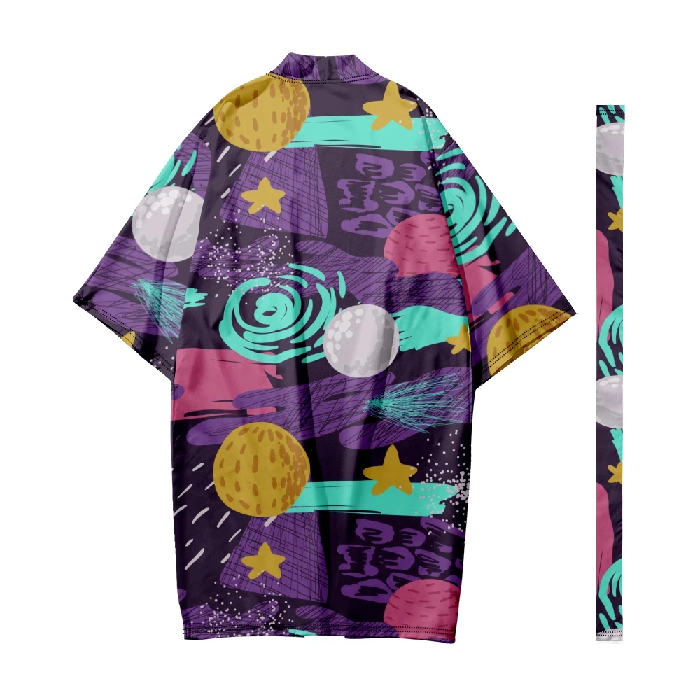 Men's Japanese Long Kimono Cardigan Men's Samurai Costume Kimono Moon Star Space Pattern Kimono Shirt Yukata Jacket 3 image 3