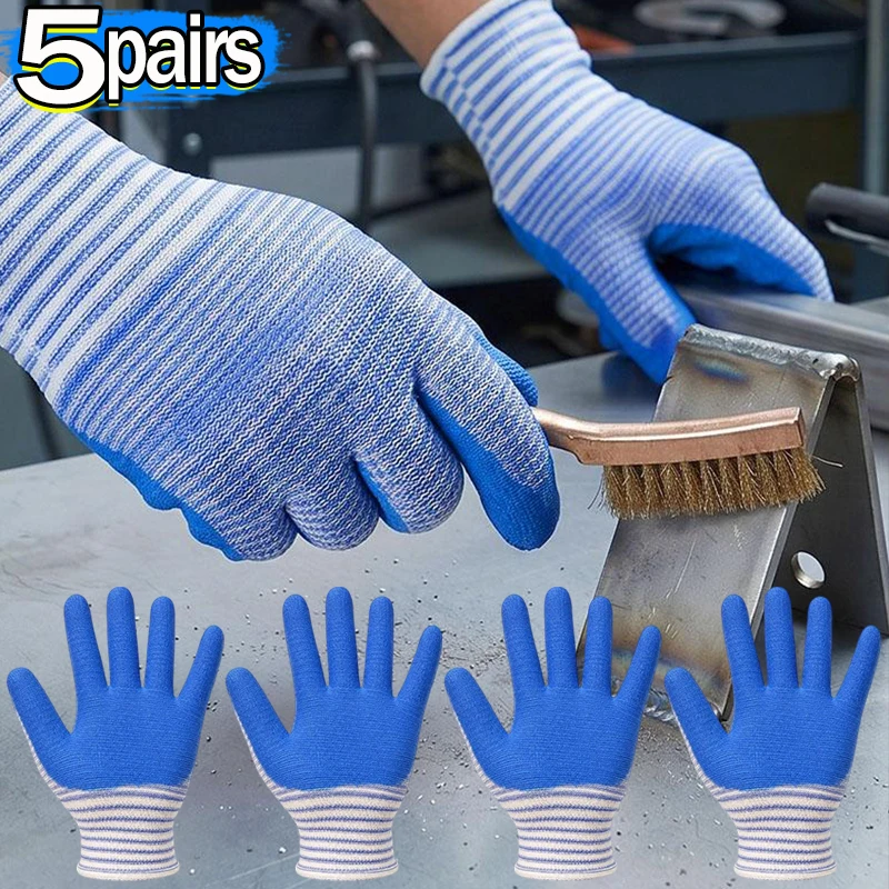 1/5Pairs Nitrile Coated Work Gloves Zebra Pattern Anti Slip Grip Abrasion Resistant Breathable Knit Lining Oil Proof Easy Clean