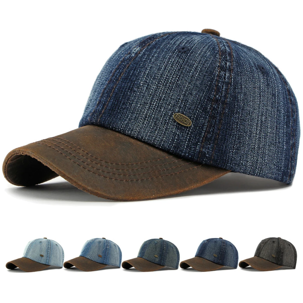 HT5132 All Seasons Denim Cap Men Women 2026 New Adjustable Baseball Cap 100% Cotton 6 Panels Snapback Cap Patchwork Hip Hop Cap