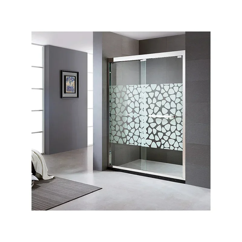 Simple Bathroom Rectangle Shape Rust Resistant Stainless Steel Framed Tempered Glass Double Bypass Sliding Shower Door