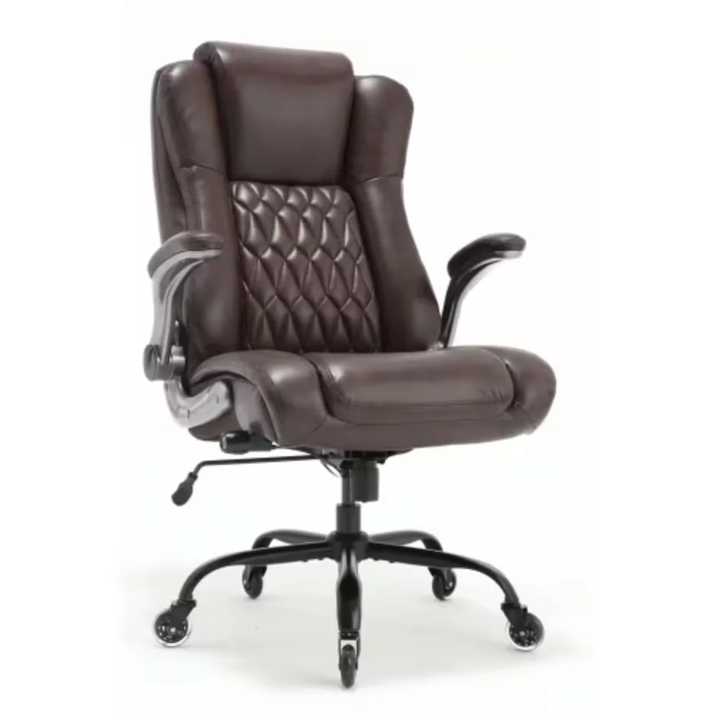 

High Back Office Chair-Lifting Headrest Flip Arms Built-in Adjustable Lumbar Support, Executive Computer Chair Ergonomic Design