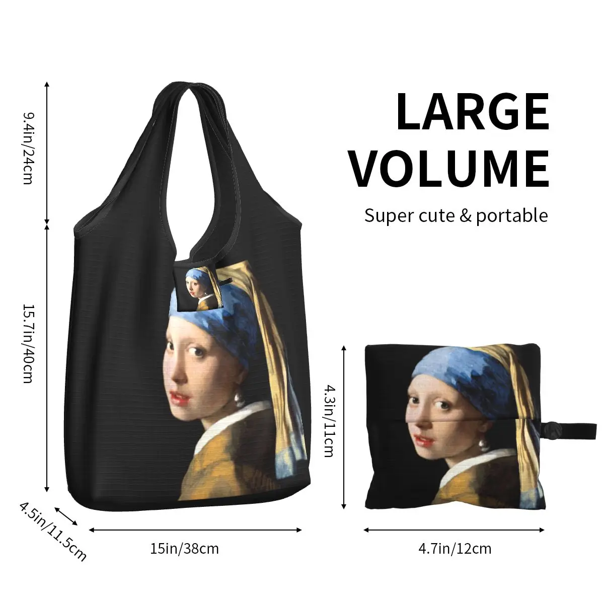 Custom Reusable Girl With A Pearl Earring Shopping Bag Women Tote Bag Portable Vincent Van Gogh Painting Groceries Shopper Bags