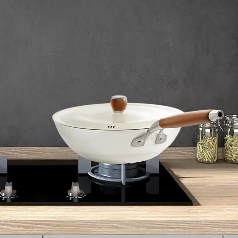 Frying Pan Skillet 28cm with Lid Multifunctional Ergonomic Handle 28cm Stir Fry Pan Flat Bottom Fry Wok for Stovetop Gas Stoves