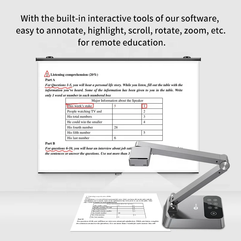 Visualizzatore portatile proiettore Document Camera HDMI OCR Visual Presenter per ufficio, scuola, riunioni, presentazione di formazione