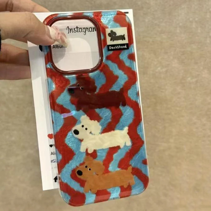 Etui na telefon iPhone 11 12 13 14 15 16 Pro Max XS X XR 7 8 Plus Perforated Swirl Shell IND Graffiti Striped Sausage Dogs Cover