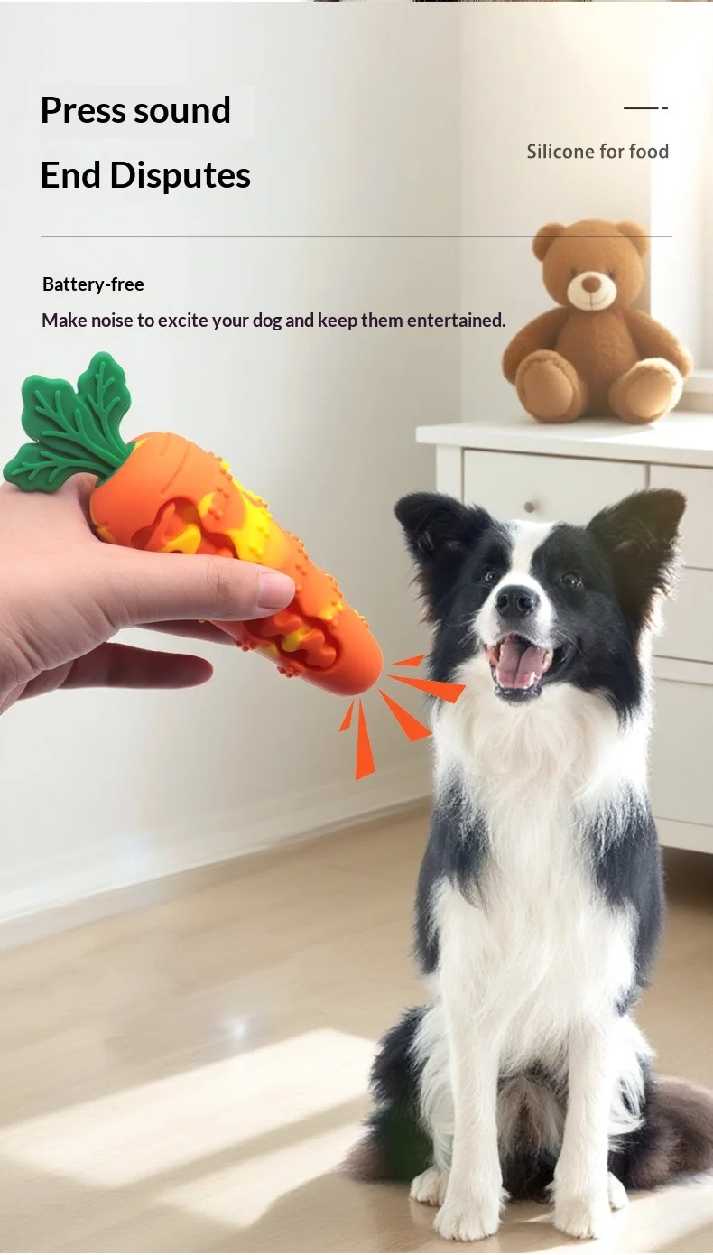 Unzerstörbares Quietschendes Karotten-Hundespielzeug Langlebiges Silikon-Kauspielzeug für Aggressive Kauer Zahnreinigung Selbstbeschäftigung Haustierspielzeug für Hunde – Detail 5
