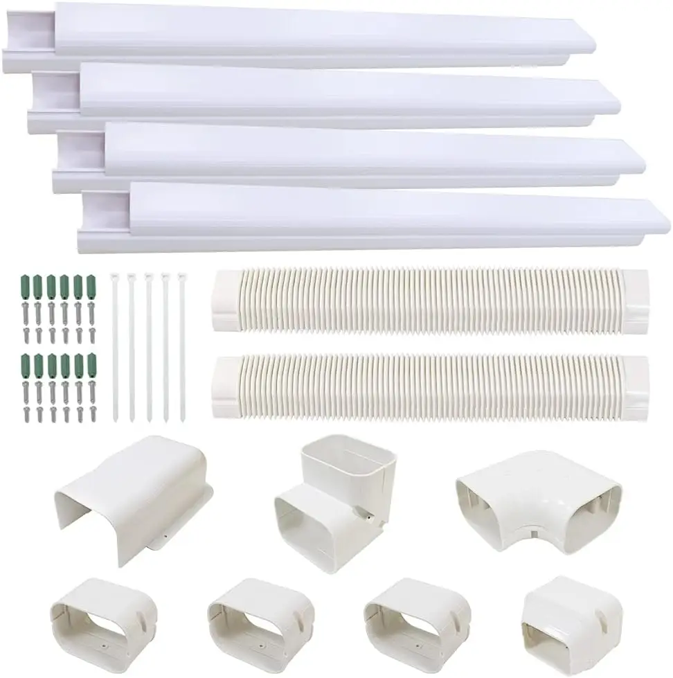 

4 inch 17 Ft PVC Decorative Pipe Line Cover for Ductless Split Air Conditioner-Full Set, No Parts Needed, White (HMB-GM-GXC-5