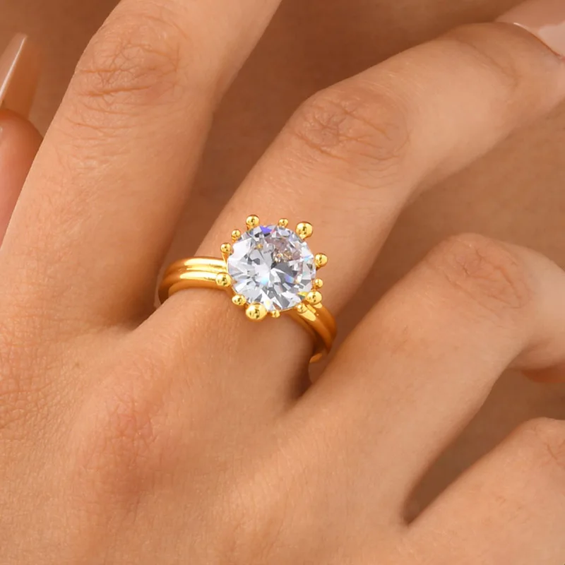 

Waterproof Cubic Zirconia Gold Plated Wedding Rings for Women Non Tarnish