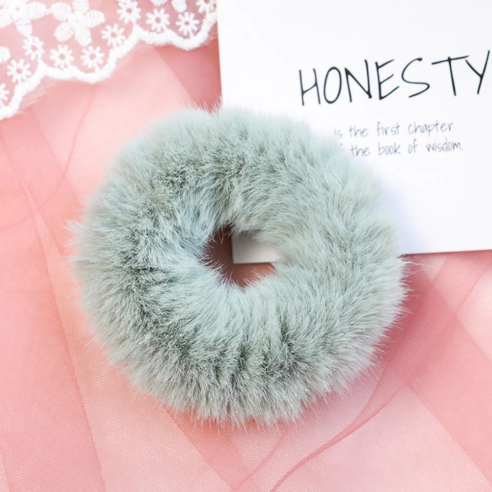 

5 PC Furry Hair Scrunchie Plush Toppers Imitation Ring Adult Accessories Ribbon