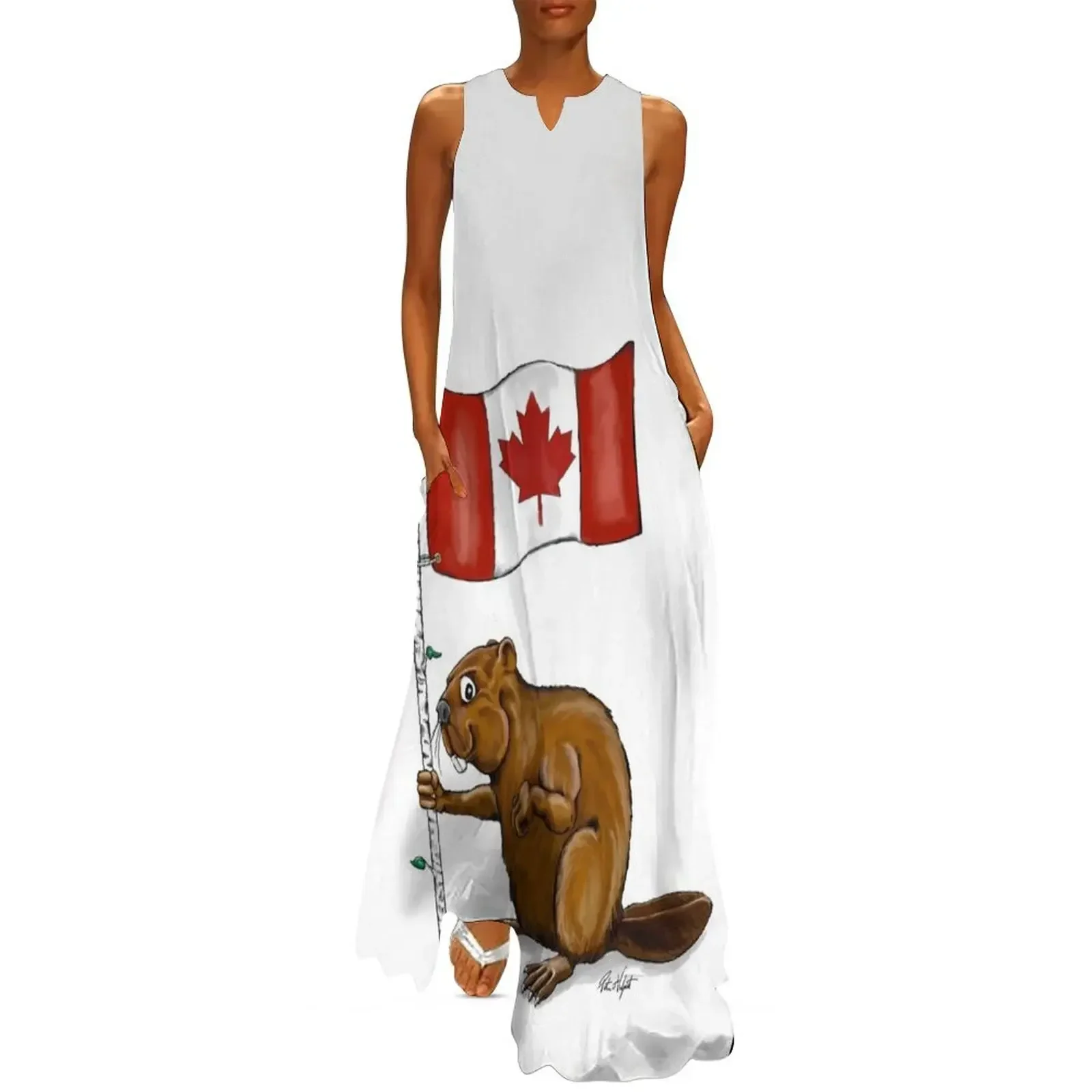 

Beaver with Canadian Flag Long Dress Woman clothes dress for woman summer clothes Dress