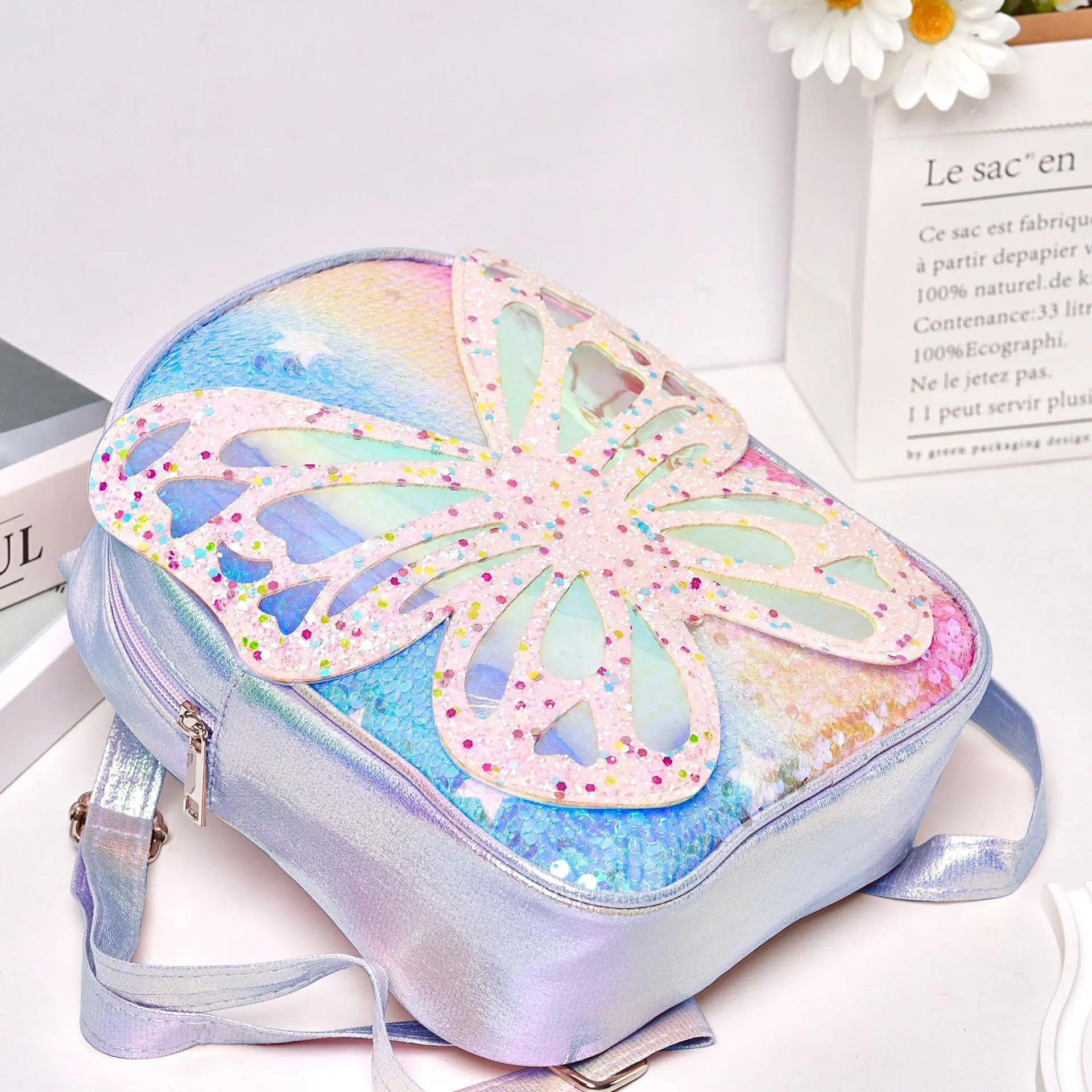 Borsa a tracolla di tendenza per bambini con paillettes alla moda Versione coreana Ragazza Principessa Ali di farfalla Zaino per asilo dai colori abbaglianti