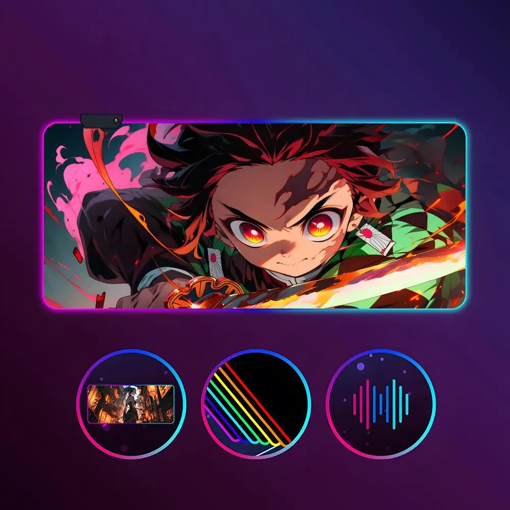 

Kimetsu no Yaiba коврик для мыши RGB светящийся 1000X500 мм большой настольный коврик нескользящий очень большой игровой офисный коврик для мыши