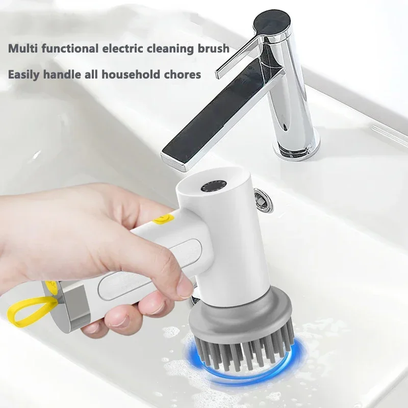 4 in 1 Electric Cleaning Brush Kitchen Cleaning Brush USB Rechargeable Handheld Electric Rotary Scrubber Household Cleaning Tool