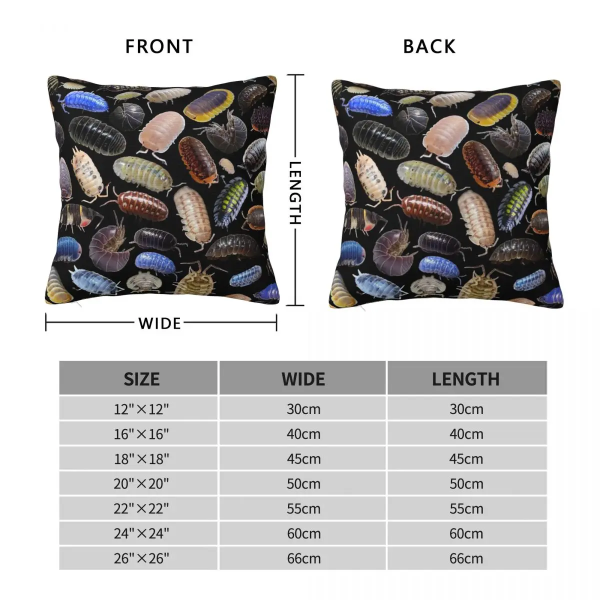 Isopods Insect Animal Square Pillowcase Pillow Cover Polyester Cushion Zip Decorative Comfort Throw Pillow for Home Bedroom
