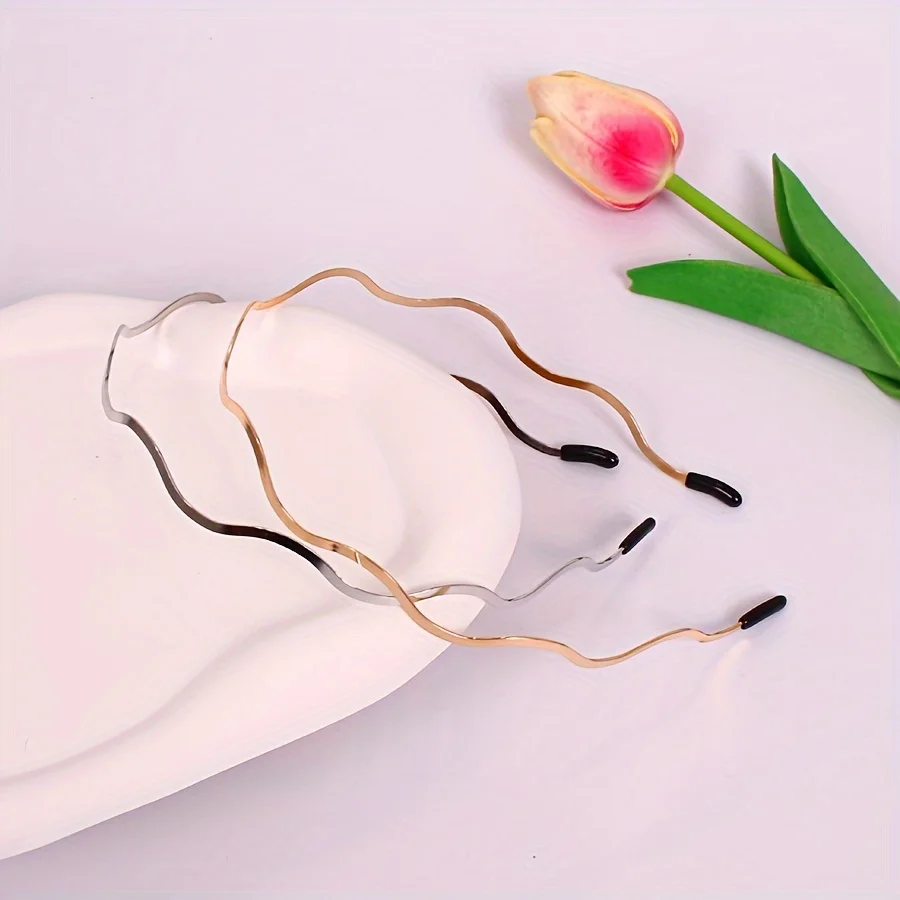 

2 Piece Vintage Gold Wave Headband - Hair Accessories, Party Supplies, Ladies' Elegant Gifts, Stylish Ferroalloy Wave Headband - Solid Color Design, Vintage Style Casual Hair Accessories