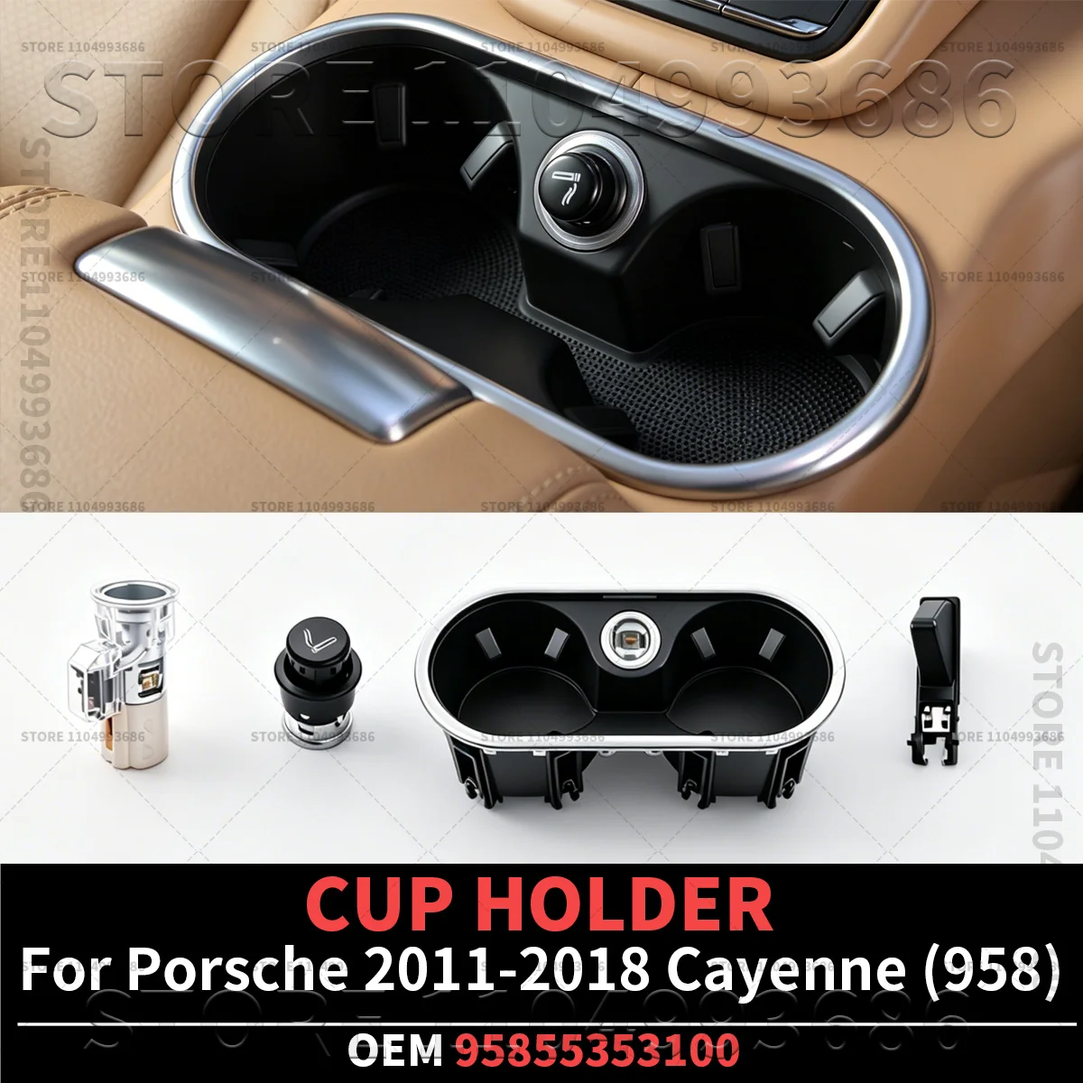 For Porsche 2011-2018 Cayenne (958) Car Front Center Console Cup Holder Compartment Accessories OEM 95855353100 958553531011E0