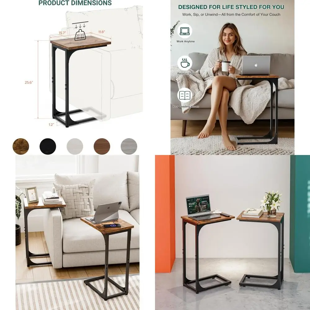 

Rustic Brown Metal Framed Side Tables - Set of 2, Waterproof & Scratch-Resistant, Modern Accent for Living Room and Bedroom
