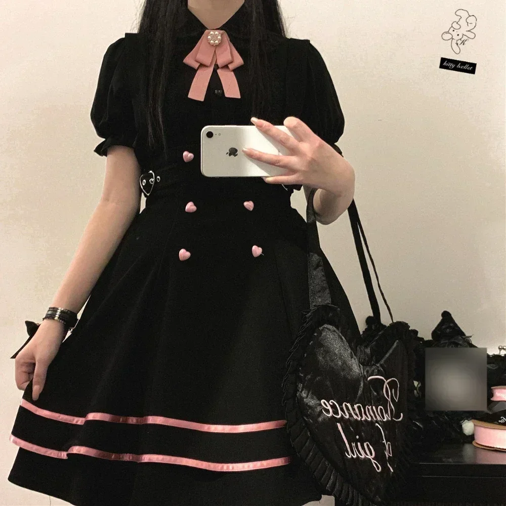 SOIOMES 【Love Song】Cinta de seda japonesa Kawaii, falda con tirantes azul sólido, falda acampanada con tirantes de medio cuerpo adelgazante de amor