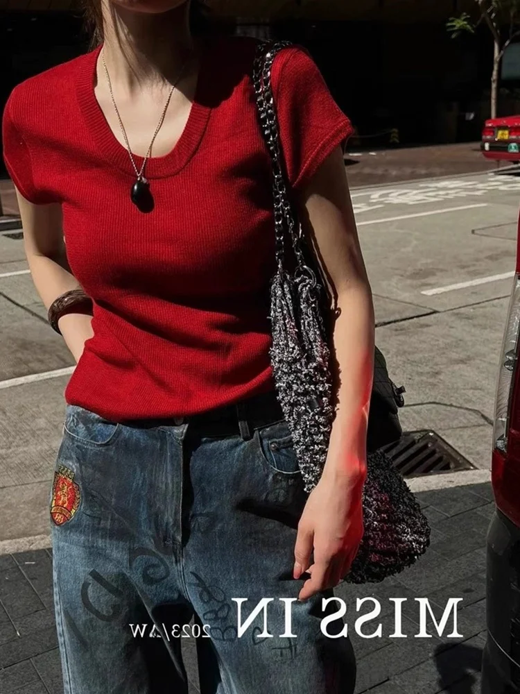 

Вязаный топ с эффектом похудения ort Sve Pure Color Simple Match для поездок на работу, женская мода, лето 2021, корейский Sle, стандартный крой