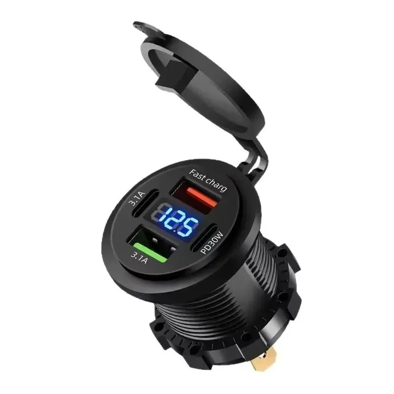 With ON-OFF Switch for Car Motorcycle ATV Quick Charge 3.0 USB Car Charger Socket Digital Display Voltmeter USB Charger Socket