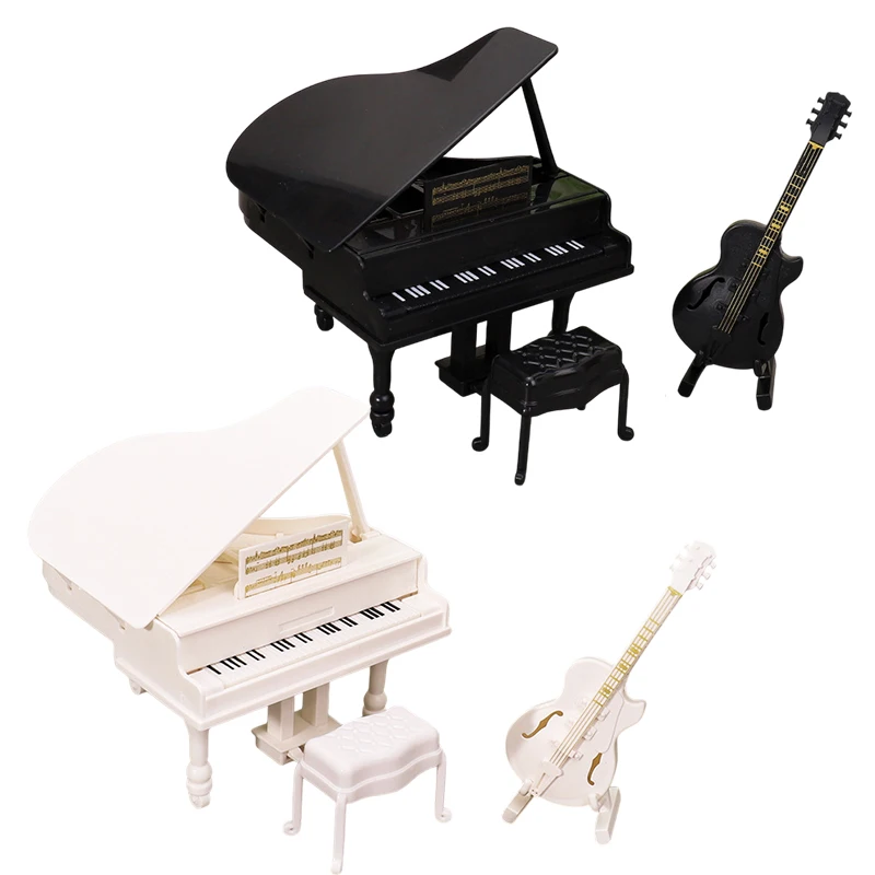 1 conjunto 1/12 casa de bonecas em miniatura simulação piano guitarra instrumentos musicais brinquedo para criança casa de bonecas móveis decoração acessórios