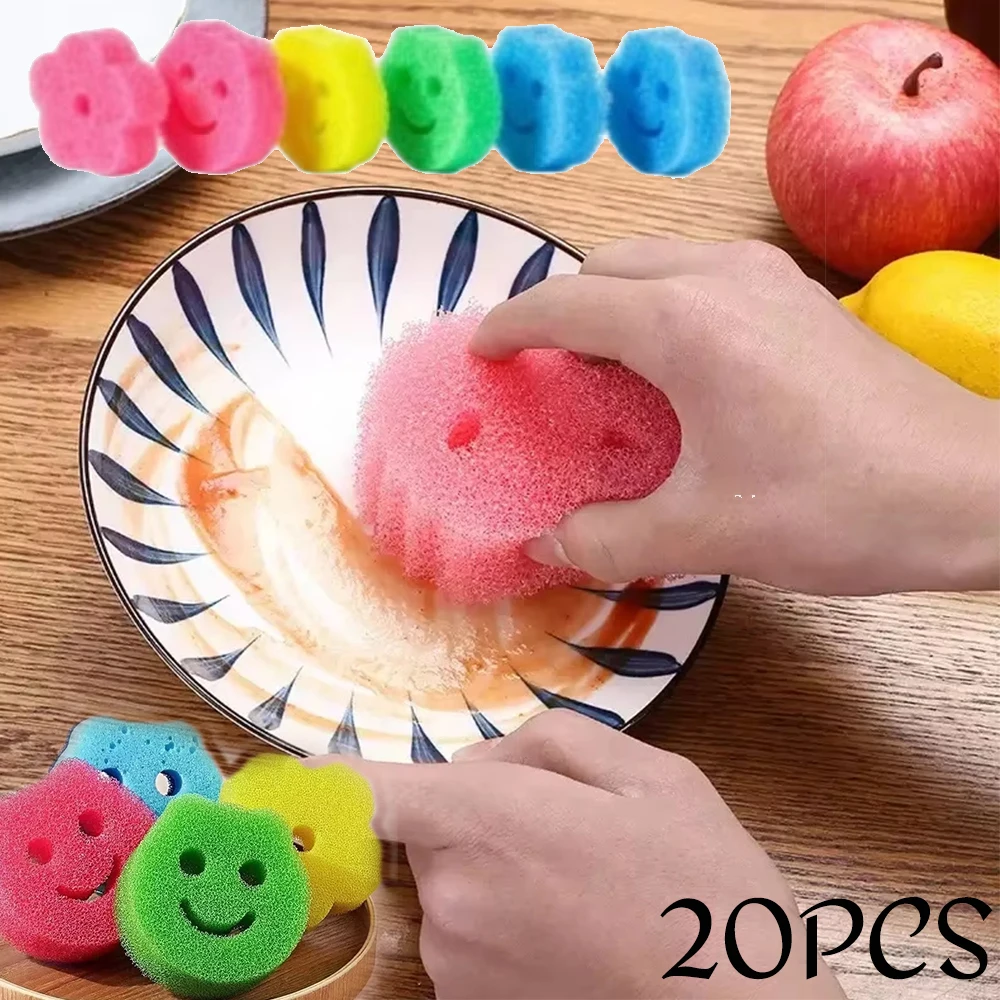 20pc Smiling Face Dishwashing Sponge Temperature-Changing Multi-Color Cleaning Sponge Grease Removal Kitchen Dishwashing Tools