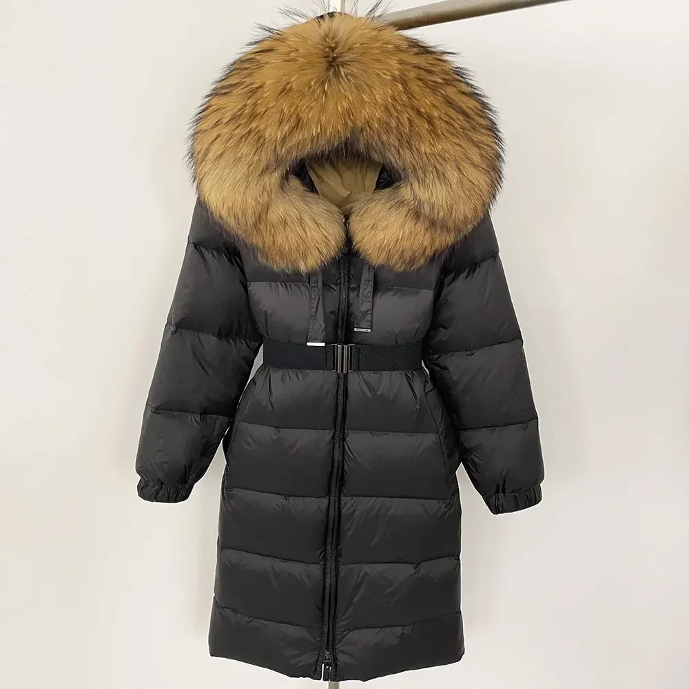 New Winter 2024 Warm 90 White Duck Down Coat Female Cold Lady Real Fur Coat Women Hooded Long Natural Fox Fur Puffer Jacket