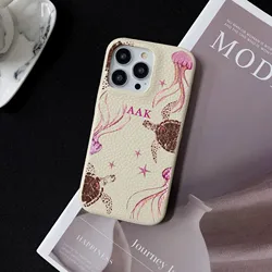 Personalised Customized Name Glitter Leather Case For iPhone 16 15 14 13 12 11 Pro Max Initials Letters DIY Engraved Cover