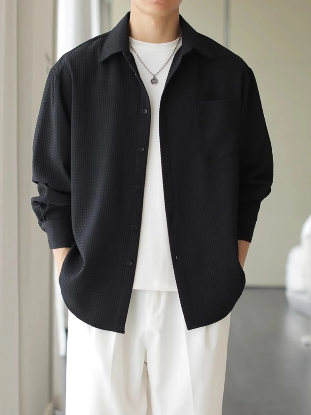 

Large Size 300 Pou Men's Long Sve irt Jaet Korean Sle Simple Design Breathable Comfortable Youth Faion Cotton