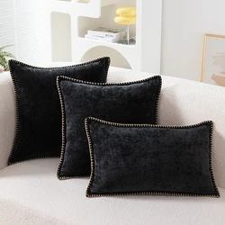 Black Cushion Cover Chenille Throw Pillow Cover 30x50cm Decorative Pillows for Sofa Bed Velvet Luxury Sofa Cushions Home Decor