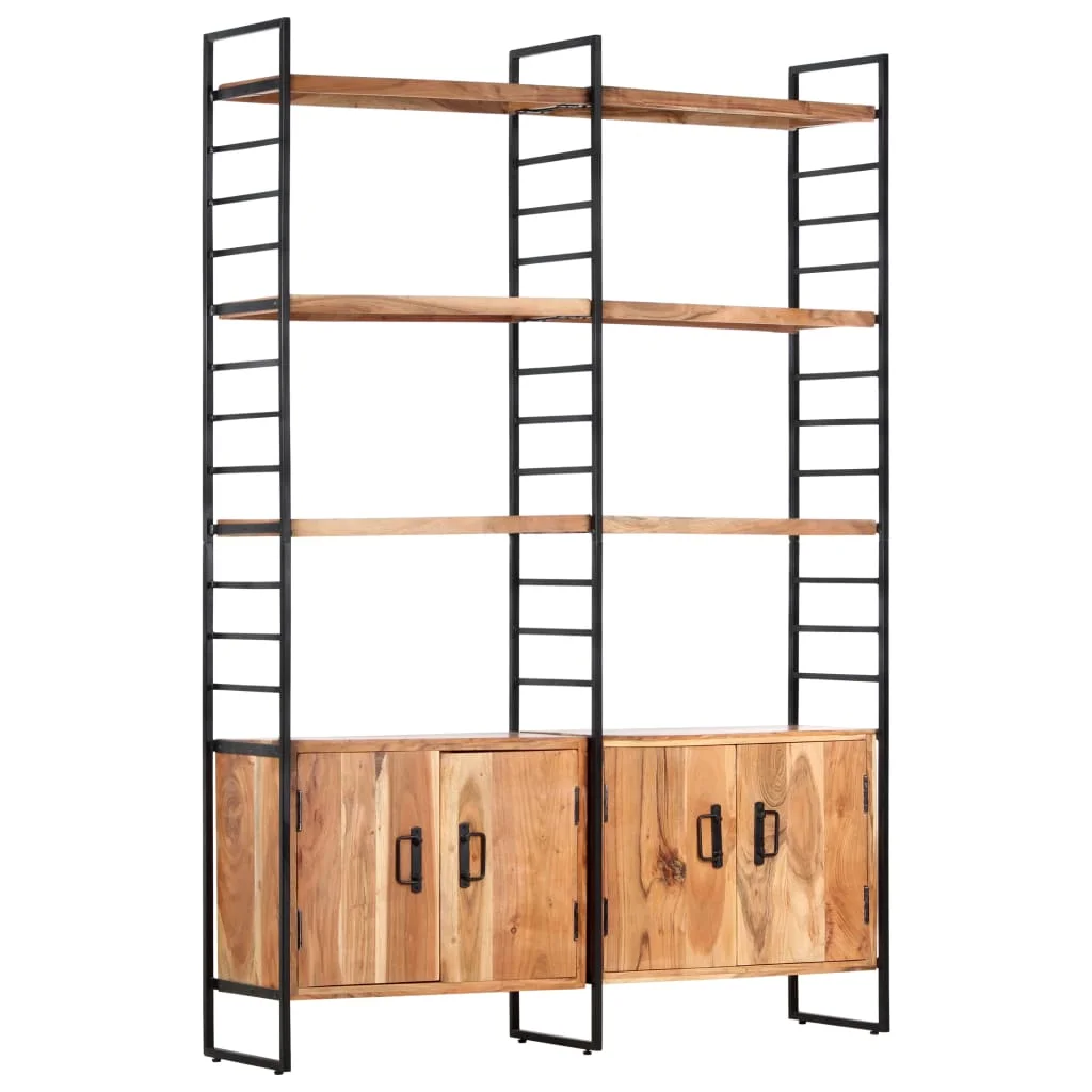 4-stufiges Bücherregal, 124 x 30 x 180 cm, freistehendes Bücherregal aus massivem Akazienholz mit offenen Ablageflächen für Wohnzimmer, Arbeitszimmer, Büro