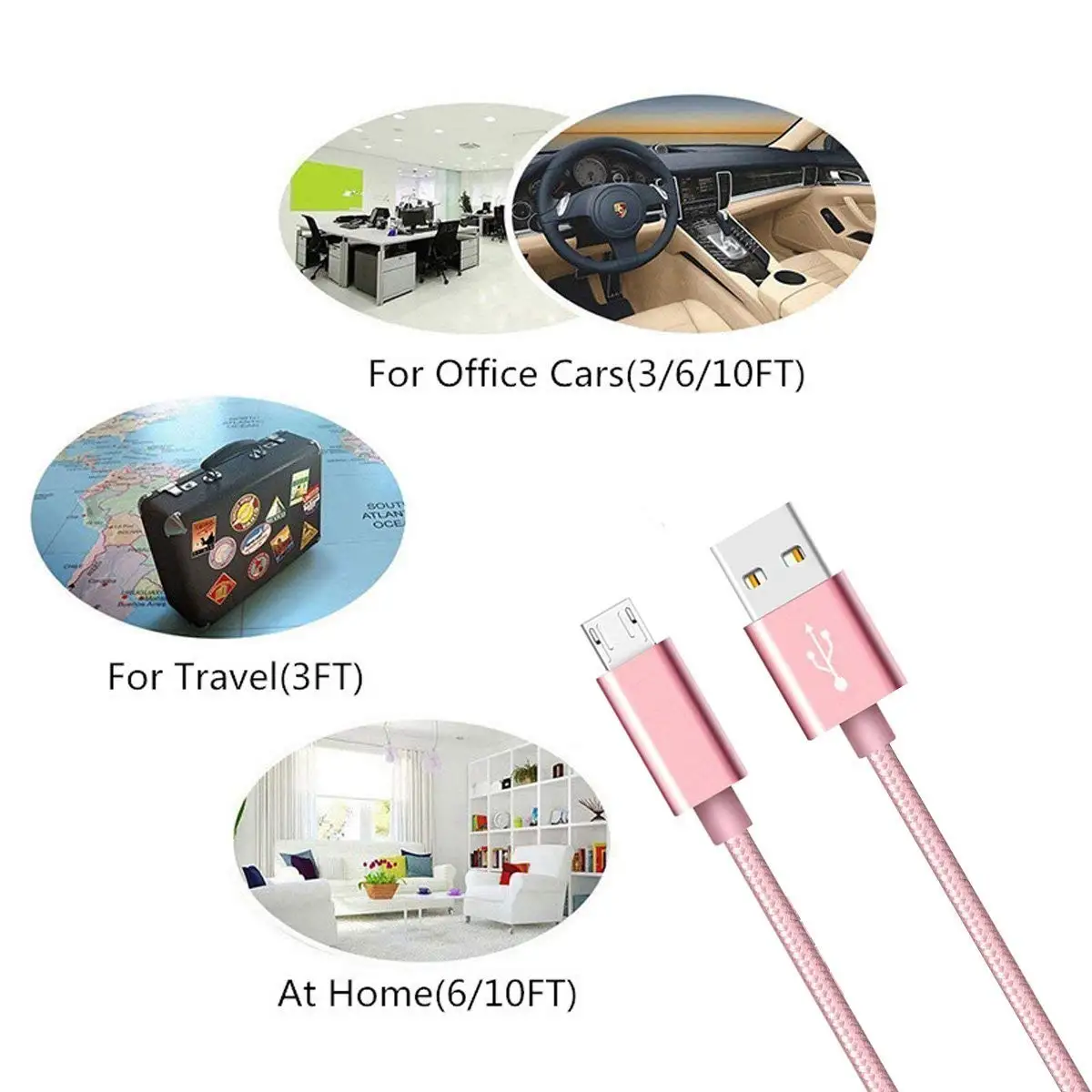 1M/2M/3M Long 0.2M Micro USB Braid Fast Charger for Huawei Honor Enjoy Play 3 5 6 7 P8 G9 Mate 8 P smart mobile phone Charge