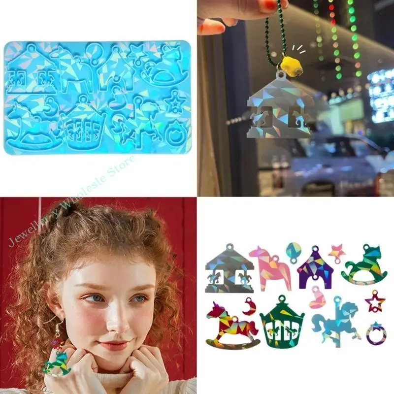 

R7UF Unique Carousel Pendant Resin Molds Merry-Go-Round Earring Silicone Molds with Hole Jewelry Making Craft
