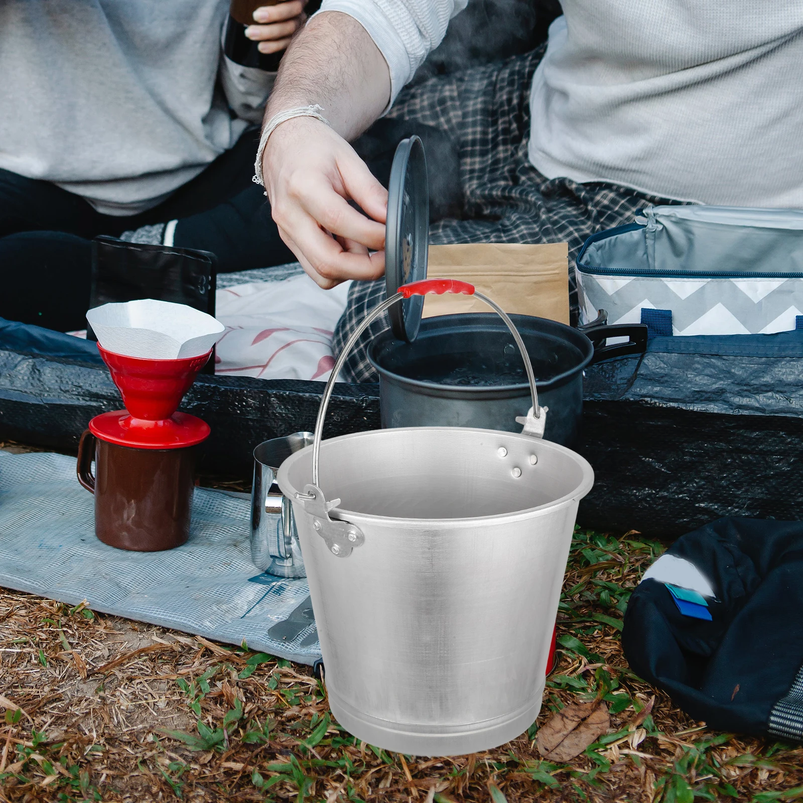 

1pc Retro Metal Water Aluminum Storage Bucket With Handle Heavy Duty Milk Barrel Portable Bucket For Home Garden Large Capacity