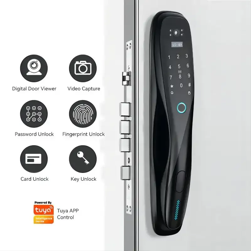 Digital Build-in Camera Doorbell Remote Control Tuya Fingerprint Smart Door Lock For Home