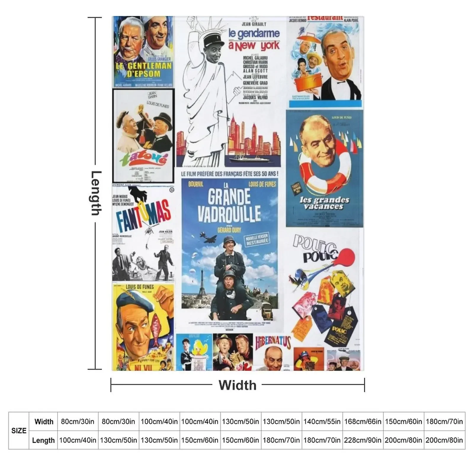 Louis de Funes movie poster compilation Throw Blanket couch cozy soft plush fuzzy picnic outdoor blanket