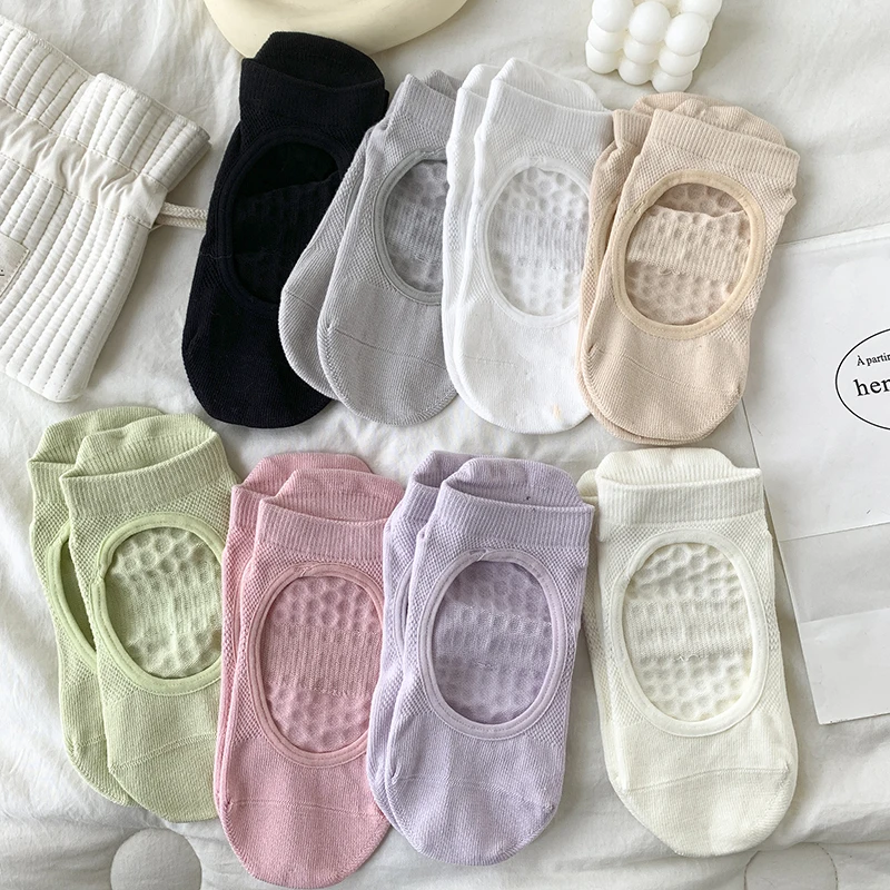4 Pairs of Women's Backless Yoga Socks, Spring and Summer Thin Solid Color Indoor Pilates Non-Slip Sports Boat Socks