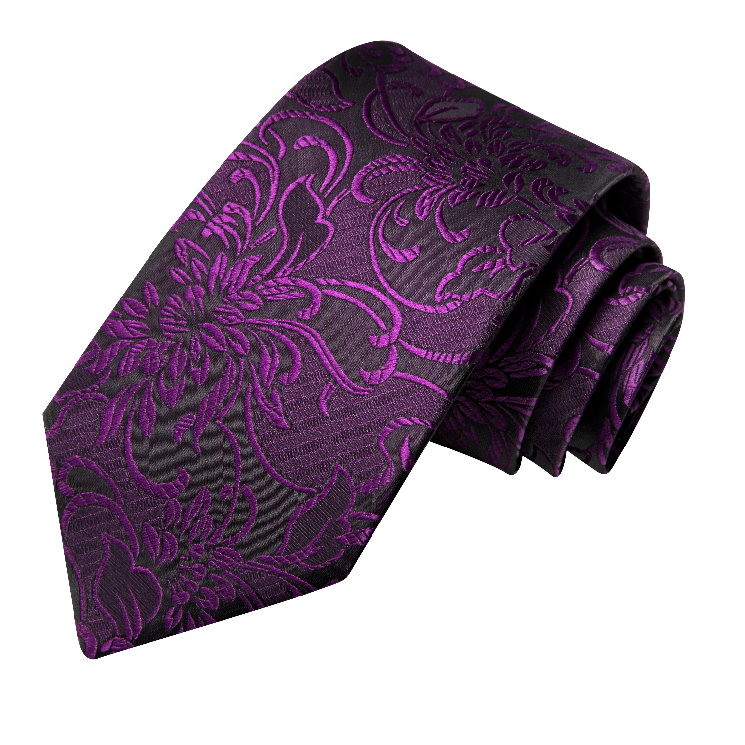Hi-Tie Novelty Floral Purple Mens Elegant Necktie Handkerchief Cufflinks for Tuxedo Fashion Classic Silk Luxury Tie for Man